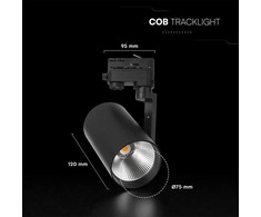 20W LED šviestuvas į 3 fazių bėgelius, juodas, 4000K, CREE LED chip