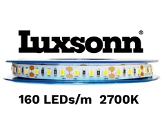 20W/m LED juosta LUXSONN, BRIDGELUX diodai, DC 24V, 160 LED/m, 2700K, 5m ritė