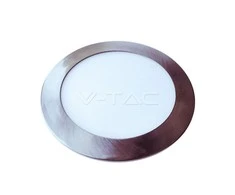 Bikuvalt 24W LED įmontuojama panelė V-TAC Slim, satino / nikelio spalvos, apvali, 3000K (šiltai balta)