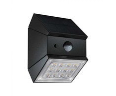 Sieninis šviestuvas V-tac 2,5W LED sieninis įkraunamas šviestuvas su saulės baterija ir judesio davikliu, juodas, 3000/4000/6000K, IP65