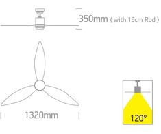 Lubinis šviestuvas 25W ventiliatorius su dimeriuojamu 22W LED šviestuvu, juodas/šviesaus medžio sp., 3000/4000/5500K, 6312L/B/V