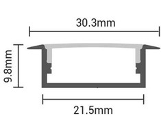 2m LED juostos įleidžiamas profilis OPTONICA, sidabro sp., 21.5x9.8mm, komplektuojamas su dangteliu ir užbaigimais