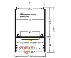 LED juostos profilis COMBO30-01, baltas, 2m