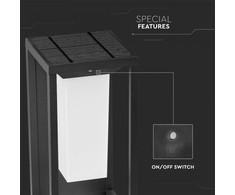 Sieninis šviestuvas V-tac 2W LED lauko šviestuvas su saulės baterija ir judesio/šviesos davikliu, pilkas, 3000K, SAMSUNG LED chip