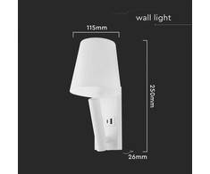 V-tac 2W LED sieninis šviestuvas, baltas, 3000K, CREE LED chip, su USB/PD jungtimi