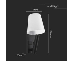 V-tac 2W LED sieninis šviestuvas, juodos/baltos sp., 3000K, CREE LED chip, su USB/PD jungtimi
