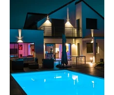 Sieninis šviestuvas 2x2W LED sieninis fasado šviestuvas QUERK, juodas, 3000K, IP54, 0–90°, šviečia į viršų ir į apačią