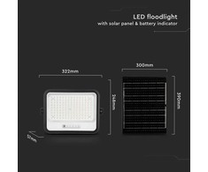 300W LED prožektorius su saulės baterija, juodas, 2000-8000K, dimeriuojamas