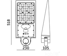 30W LED gatvės šviestuvas su saulės baterija STREET, juodas, 3000/4000K, su judesio davikliu, IP65, 140x70°