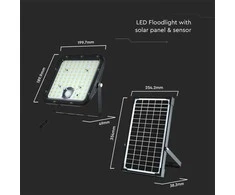 V-tac 30W LED prožektorius su saulės baterija, juodas, 4000K, su judesio davikliu