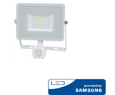 30W LED prožektorius V-TAC, 3000K (šiltai balta), su judesio davikliu, baltu korpusu, SAMSUNG LED chip