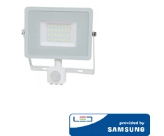30W LED prožektorius V-TAC, 6400K (šaltai balta), su judesio davikliu, baltu korpusu, SAMSUNG LED chip