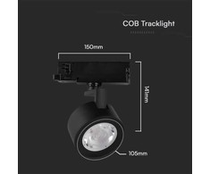 V-tac 30W LED šviestuvas į bėgelius, juodas, 3000/4000/6400K