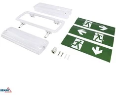 Luxmena 3,5W LED paviršinis evakuacinis šviestuvas GALER, baltas, 6500K, IP65, 3h veikimas autonominiu režimu, su piktogramų rinkiniu