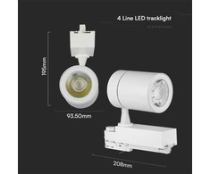 V-tac 35W LED šviestuvas į bėgelius, baltas, 3000K