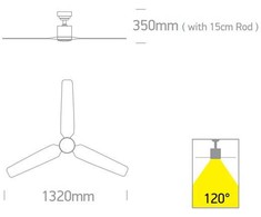 Lubinis šviestuvas 35W ventiliatorius su dimeriuojamu 22W LED šviestuvu, baltas, 3000/4000/5500K, 6310/W/V