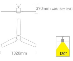 Lubinis šviestuvas 35W ventiliatorius su dimeriuojamu 22W LED šviestuvu, baltas/šviesaus medžio sp., 3000/4000/5500K, 6308L/W/V