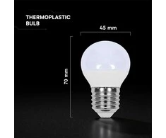 3,7W LED lemputė E27, G45, 3000K, 180°, CREE LED chip