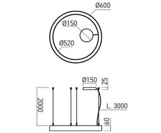 38W LED paviršinis/pakabinamas šviestuvas XAMBIT, juodas, 3000K, 60cm