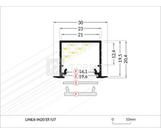 3m LED juostos profilio LINEA-IN20, neanoduotas aliuminis