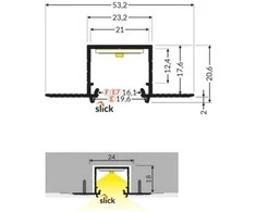 Bikuvalt LED juostos profilis LINEA-IN20 TRIMLESS, anoduotas aliuminis, 3m