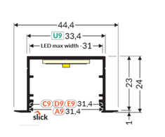 3m LED juostos profilio VARIO30-07, juodai anoduotas.