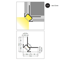 3m LED juostos profilis UNI-TILE12 C PLUS, 270 laipsnių, anoduotas aliuminis