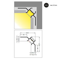 3m LED juostos profilis UNI-TILE12 C PLUS, 90 laipsnių, anoduotas aliuminis