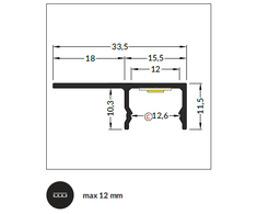 3m LED juostos profilis UNI-TILE12 C PLUS, 180 laipsnių, anoduotas aliuminis
