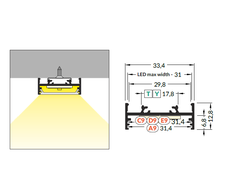 3m LED juostos profilis VARIO30-01 ACDE-9/TY, neanoduotas aliuminis
