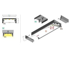 3m LED juostos profilis WIDE24 G/W, neanoduotas aliuminis