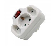 V-tac 3vietis lizdo adapteris, baltas, 2 jungtys 2,5A, viena 16A, su jungikliu