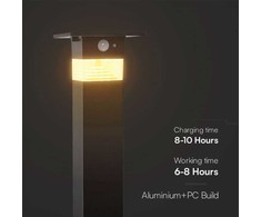 V-tac 3W LED įkraunamas lauko šviestuvas su saulės baterija ir judesio davikliu, juodas, 3000K, IP54
