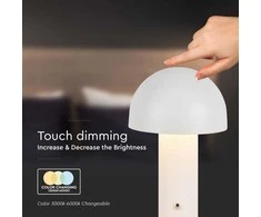 V-tac 3W LED įkraunamas stalinis šviestuvas, baltas, 3000/6000K, dimeriuojamas