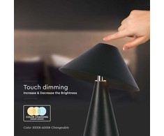 V-tac 3W LED įkraunamas stalinis šviestuvas, juodas, 3000/6000K, dimeriuojamas