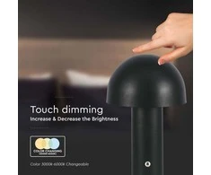 V-tac 3W LED įkraunamas stalinis šviestuvas, juodas, 3000/6000K, dimeriuojamas