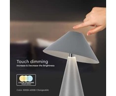 V-tac 3W LED įkraunamas stalinis šviestuvas, pilkas, 3000/6000K, dimeriuojamas