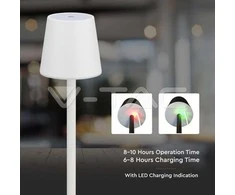 V-tac 3W LED įkraunamas stalo šviestuvas, baltas, 4000K, dimeriuojamas