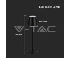 V-tac 3W LED įkraunamas stalo šviestuvas, juodas, 4000K, dimeriuojamas