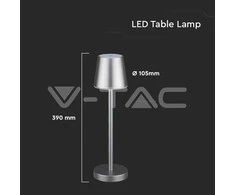 V-tac 3W LED įkraunamas stalo šviestuvas, pilkas, 4000K, dimeriuojamas