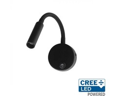 3W LED sieninis šviestuvas - skaitymo lempa, juodas, 3000K, CREE LED chip