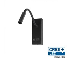 3W LED sieninis šviestuvas - skaitymo lempa, juodas, 3000K, su USB/PD jungtimi, CREE LED chip