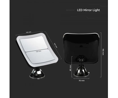3W stalinis LED veidrodis V-TAC, 6400K, su baterijomis (parduodamos atskirai), su padidinamuoju stiklu, juodas