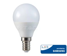 4.5W LED lemputė V-TAC, P45, E14, termoplastikas, A++, 3000K (šiltai balta), SAMSUNG LED chip