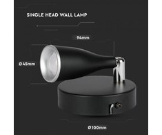 V-tac 4,5W LED sieninis šviestuvas, juodas, 4000K