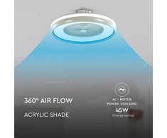 Lubinis šviestuvas 45W ventiliatorius su dimeriuojamu 35W LED šviestuvu, baltos/mėlynos sp., 3 greičių