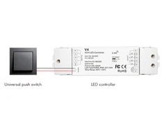 480W 4 kanalų vienspalvių/RGB/RGBW/CCT LED juostų valdiklis LUXSONN, 4CH*5A, PUSH-DIM