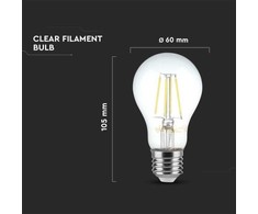 V-tac 4W LED filamentinė lemputė, A60, E27, 6500K