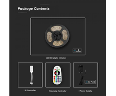 4W/m, 12V LED juosta V-TAC, RGB+3in1, IP65, suderinama su Amazon Alexa ir Google Home, 5m ilgio