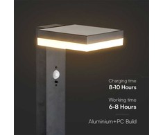 V-tac 5,5W LED įkraunamas lauko šviestuvas su saulės baterija ir judesio davikliu, juodas, 3000K, IP54
